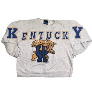 Ultra Rare Vtg 90s Kentucky Wildcats Spellout Mascot Sweatshirt Sz L Thrashed